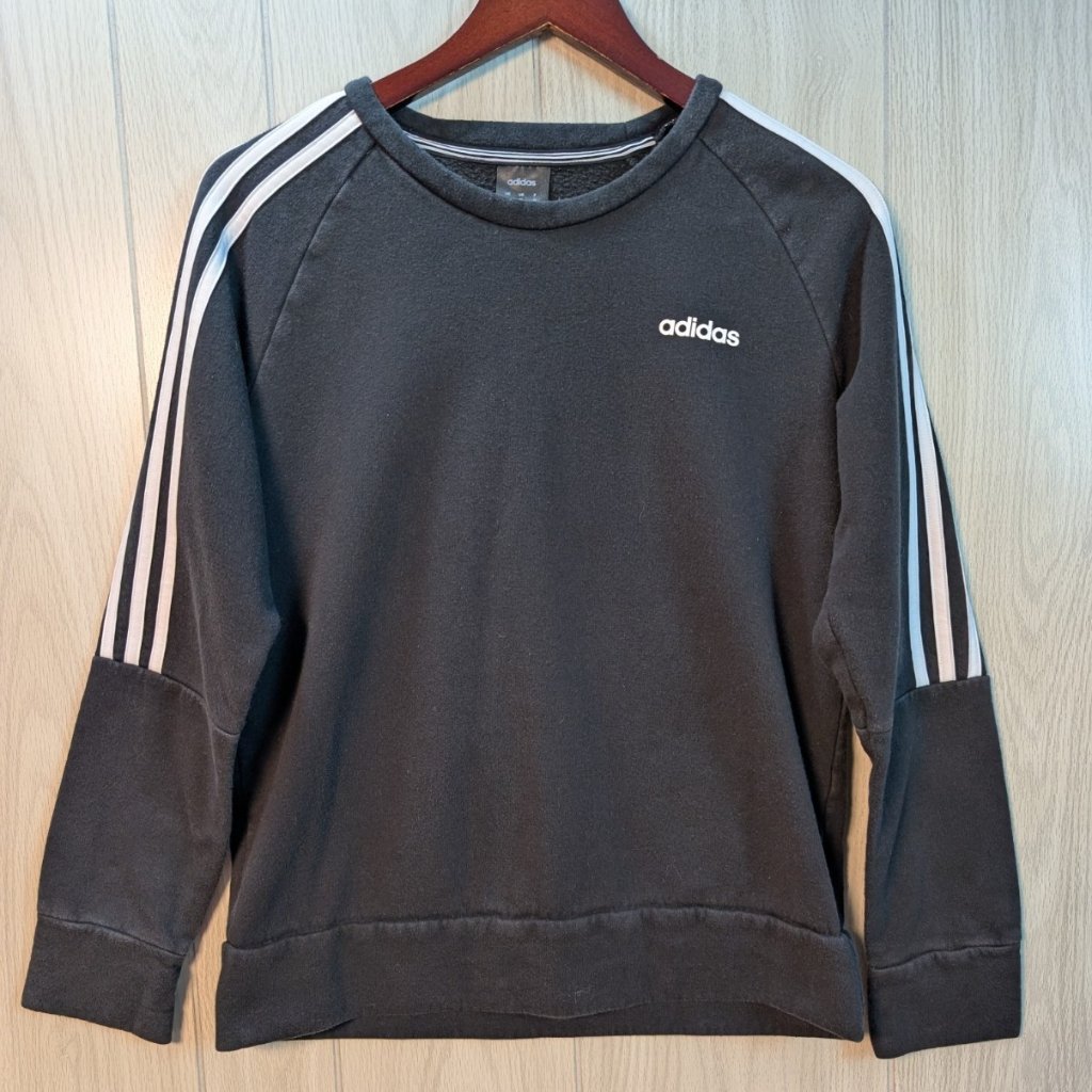 Adidas Fleece Crew Neck 3 Stripes Sweatshirt Black Size Medium 12-14 Comfy